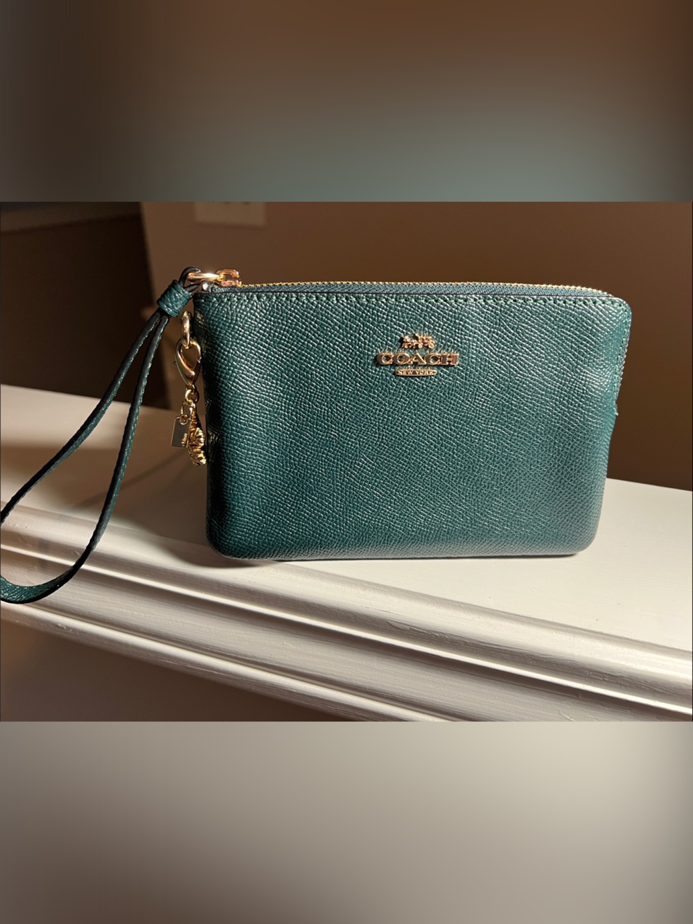 Coach  Leather Wristlet with Gold Snowflake Hardware